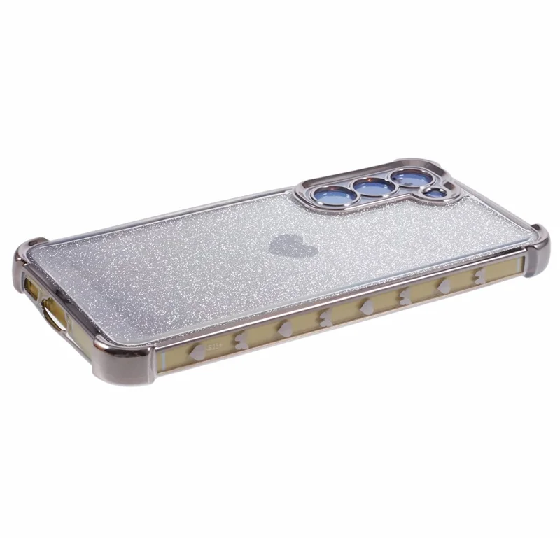 For Samsung Galaxy S22+ 5G TPU Case Heart Pattern Electroplating Glitter Phone Cover - Grey