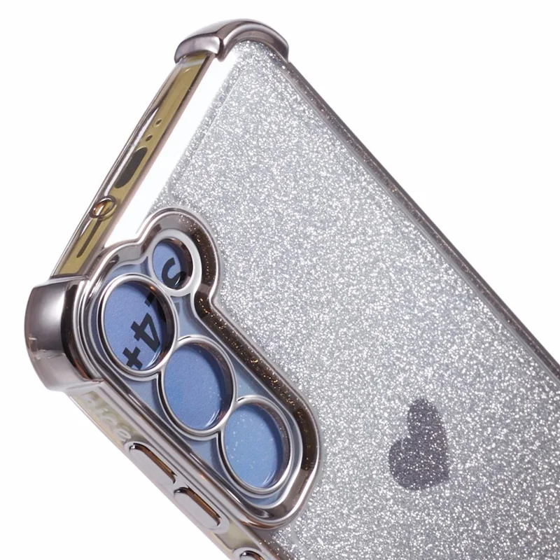 For Samsung Galaxy S22+ 5G TPU Case Heart Pattern Electroplating Glitter Phone Cover - Grey