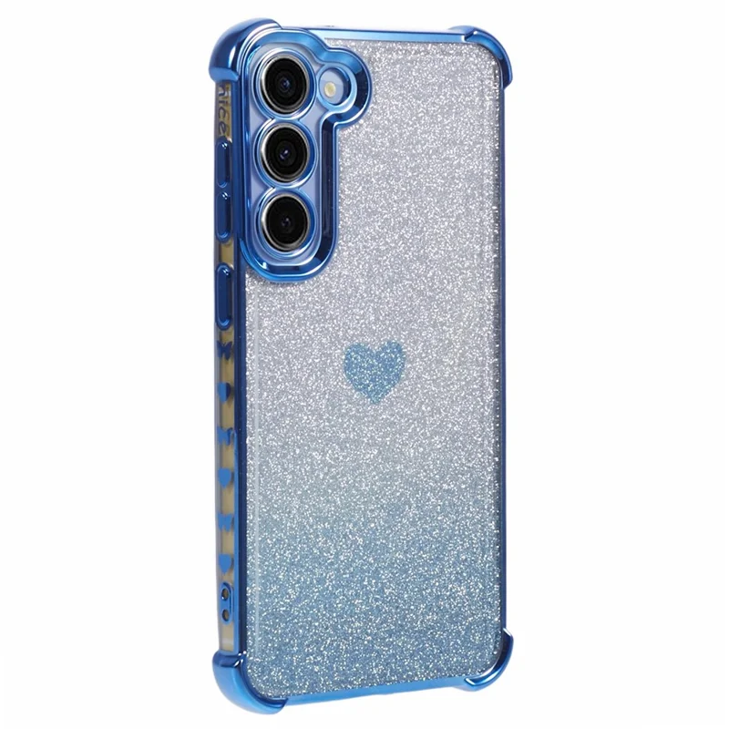 For Samsung Galaxy S22+ 5G TPU Case Heart Pattern Electroplating Glitter Phone Cover - Blue