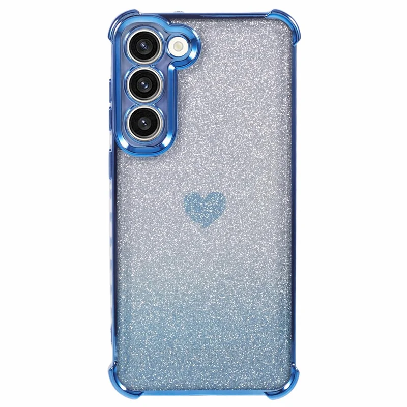 For Samsung Galaxy S22+ 5G TPU Case Heart Pattern Electroplating Glitter Phone Cover - Blue