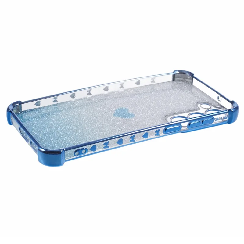 For Samsung Galaxy S22+ 5G TPU Case Heart Pattern Electroplating Glitter Phone Cover - Blue