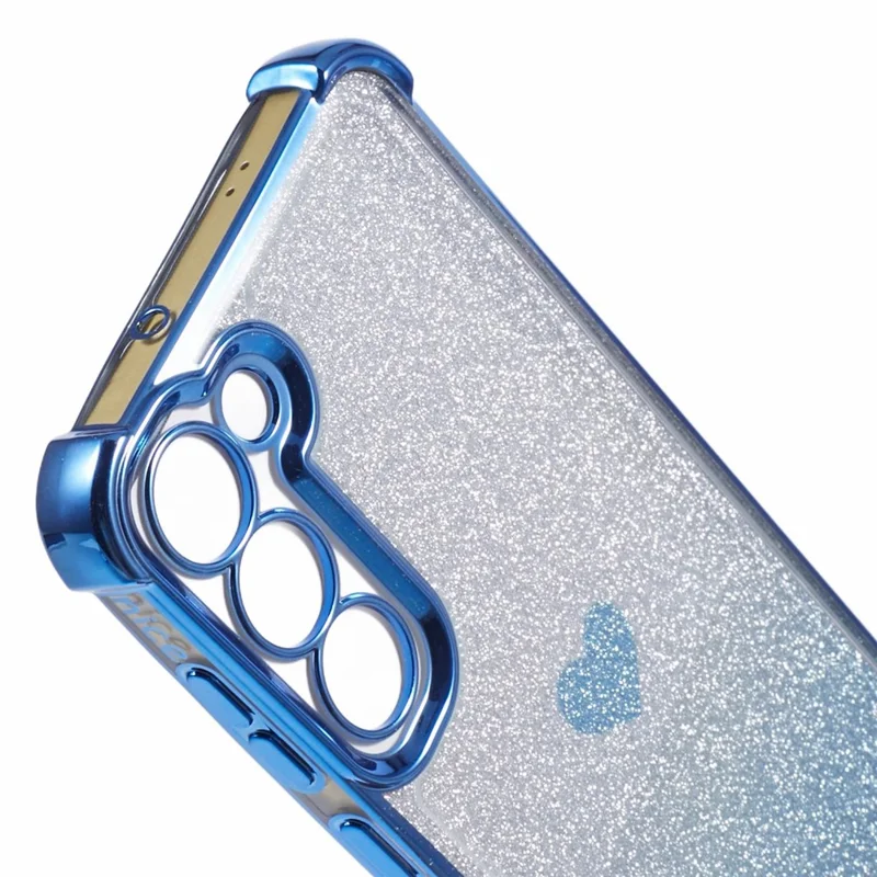 For Samsung Galaxy S22+ 5G TPU Case Heart Pattern Electroplating Glitter Phone Cover - Blue