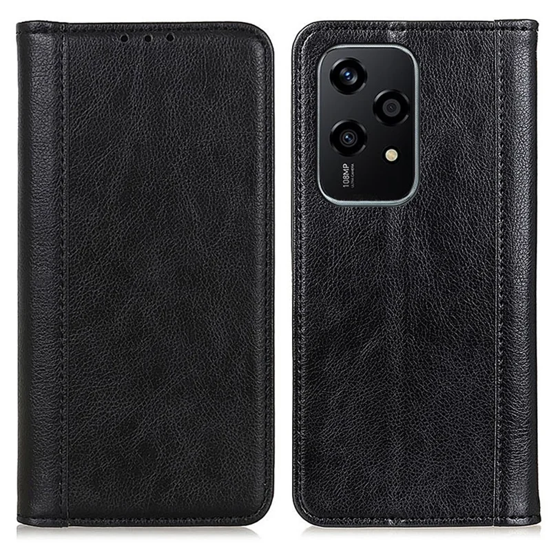 For Honor 200 Lite Dustproof Split Leather Flip Phone Stand Cover Wholesale Mobile Case Accessories - Black