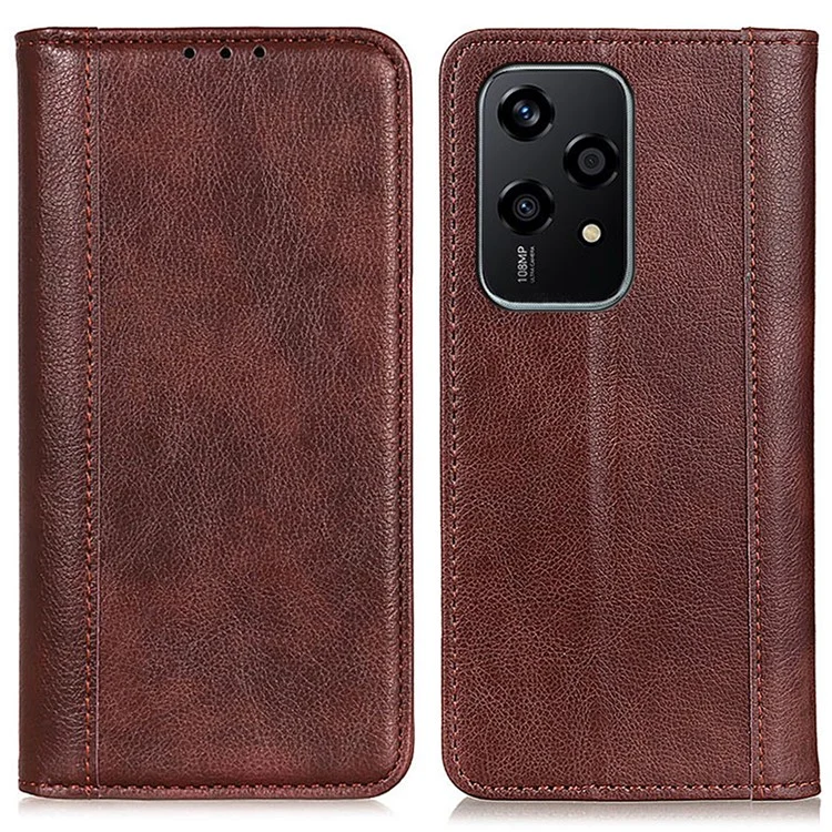 For Honor 200 Lite Dustproof Split Leather Flip Phone Stand Cover Wholesale Mobile Case Accessories - Brown