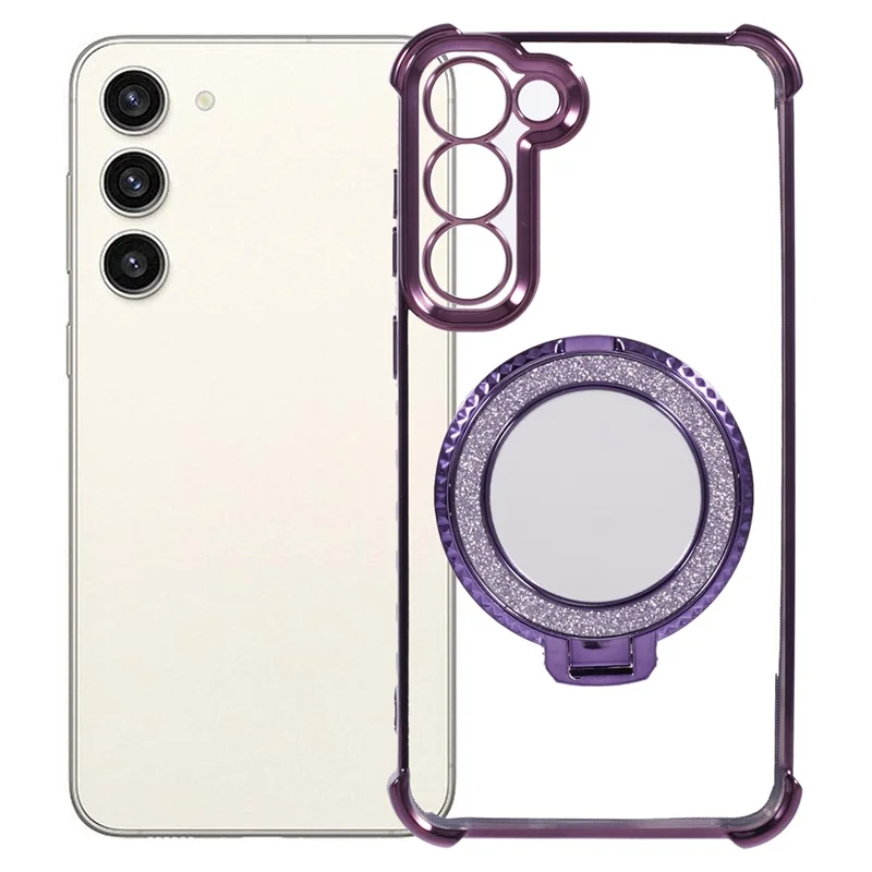 For Samsung Galaxy S22+ 5G Side Heart Pattern Case Kickstand TPU Phone Cover with Mirror - Dark Purple