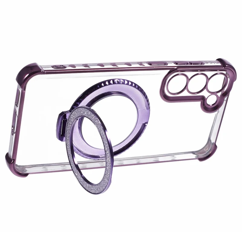 For Samsung Galaxy S22+ 5G Side Heart Pattern Case Kickstand TPU Phone Cover with Mirror - Dark Purple