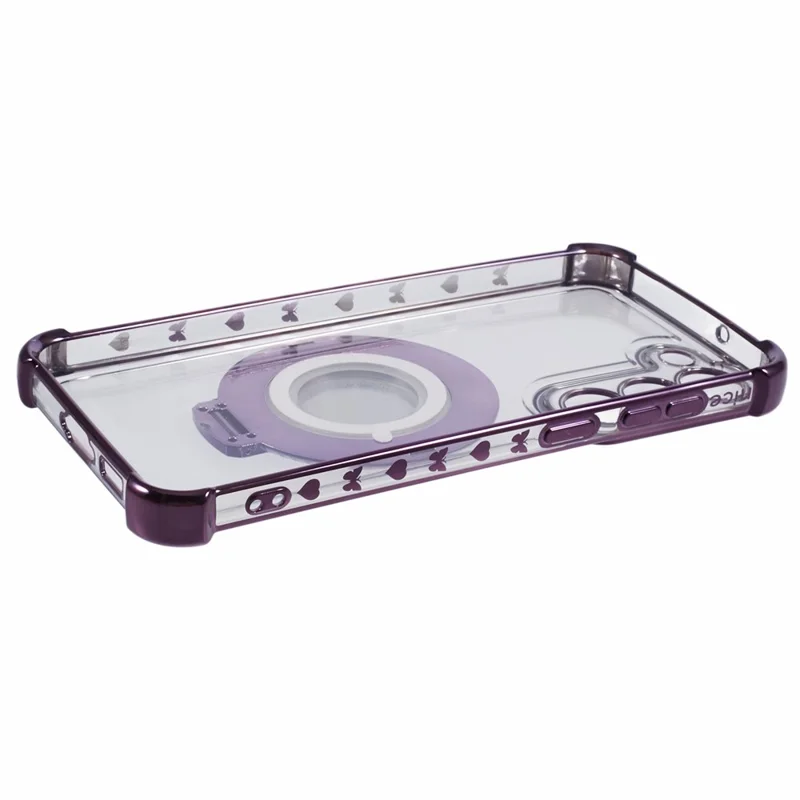 For Samsung Galaxy S22+ 5G Side Heart Pattern Case Kickstand TPU Phone Cover with Mirror - Dark Purple