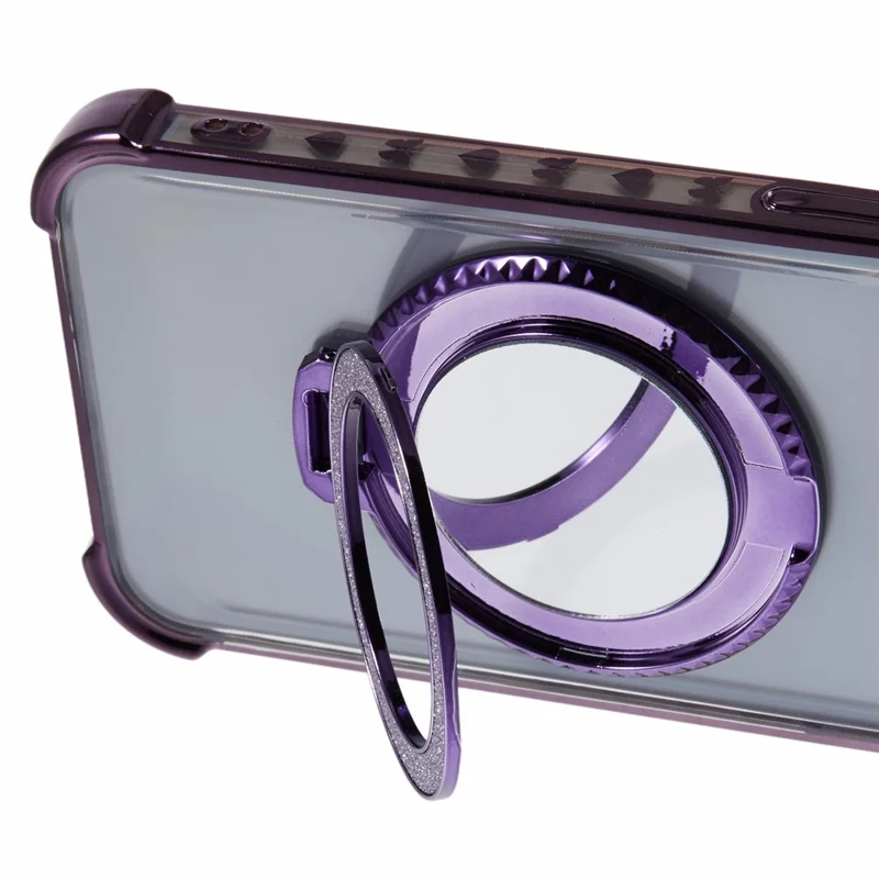 For Samsung Galaxy S22+ 5G Side Heart Pattern Case Kickstand TPU Phone Cover with Mirror - Dark Purple