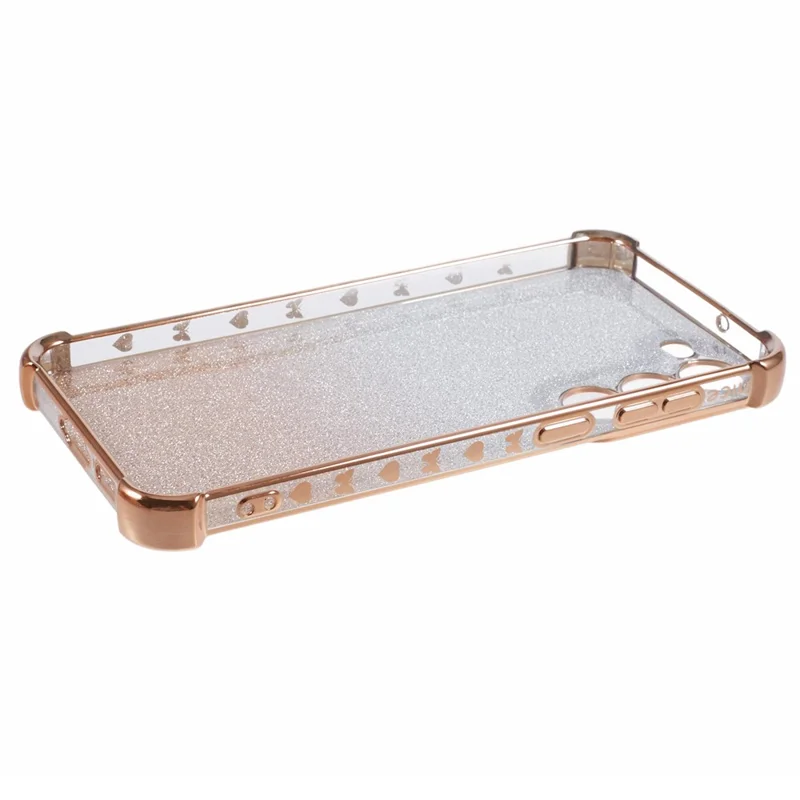 Pour Samsung Galaxy S22+ 5G Étui Motif Cœur Amour Cadre TPU Paillettes Dégradé Housse de Téléphone - Or