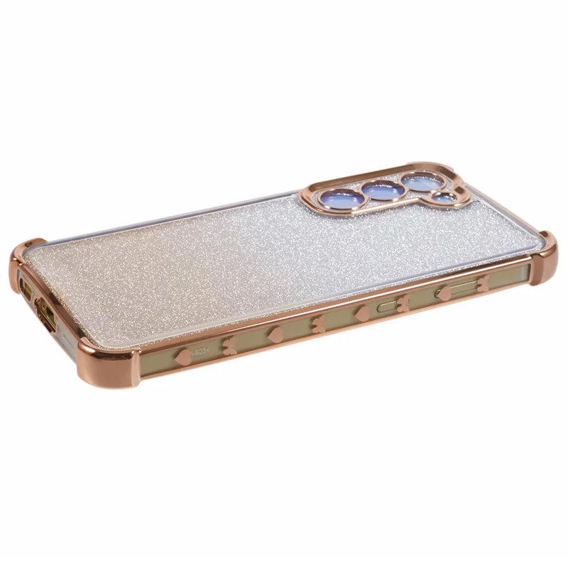 Pour Samsung Galaxy S22+ 5G Étui Motif Cœur Amour Cadre TPU Paillettes Dégradé Housse de Téléphone - Or