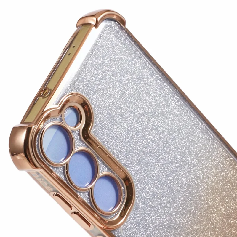 Pour Samsung Galaxy S22+ 5G Étui Motif Cœur Amour Cadre TPU Paillettes Dégradé Housse de Téléphone - Or