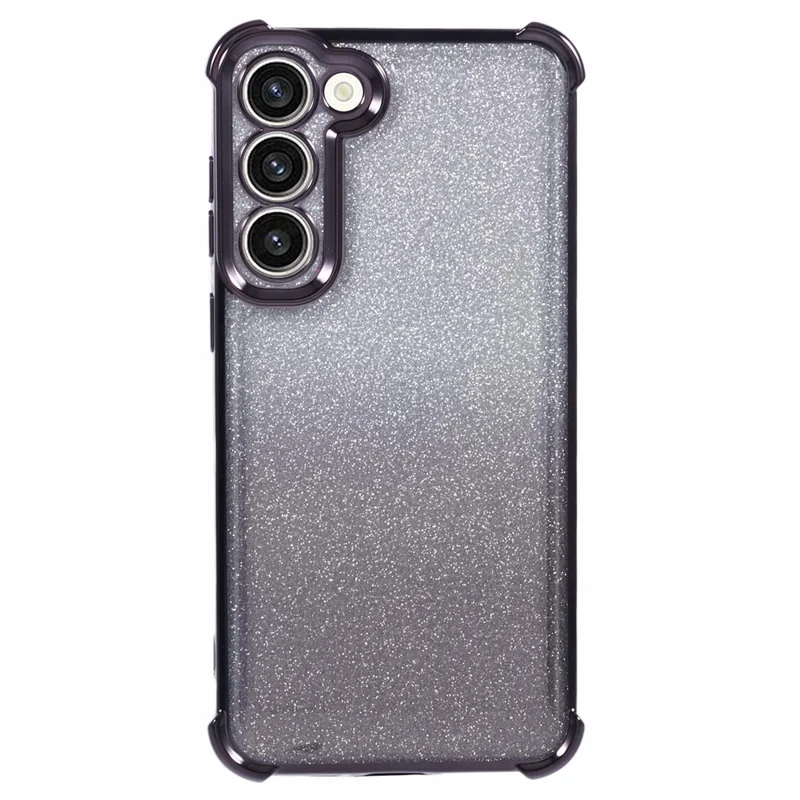 For Samsung Galaxy S22+ 5G Case Love Heart Pattern Frame TPU Glitter Gradient Phone Cover - Black
