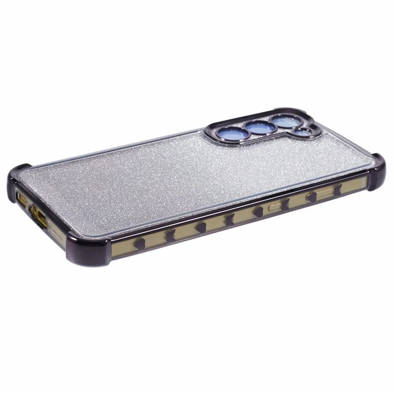 For Samsung Galaxy S22+ 5G Case Love Heart Pattern Frame TPU Glitter Gradient Phone Cover - Black