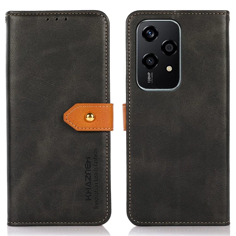 KHAZNEH For Honor 200 Lite Phone Stand Case PU-Leder-Handyhülle mit goldfarbenem Magnetverschluss-Dekor - Schwarz