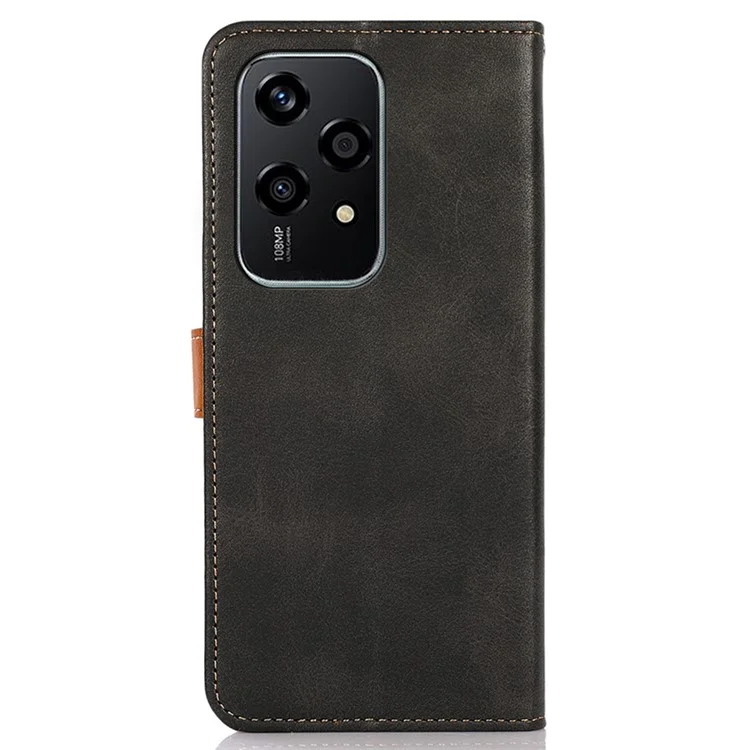 KHAZNEH For Honor 200 Lite Phone Stand Case PU-Leder-Handyhülle mit goldfarbenem Magnetverschluss-Dekor - Schwarz