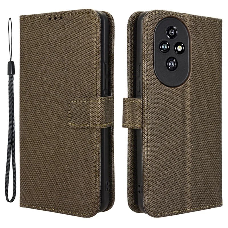 For Honor 200 5G Protective Case Diamond Texture Leather Phone Cover with Wallet - Brown