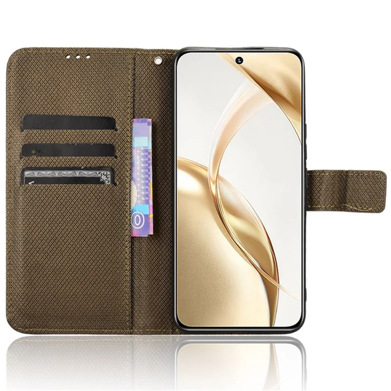 For Honor 200 5G Protective Case Diamond Texture Leather Phone Cover with Wallet - Brown
