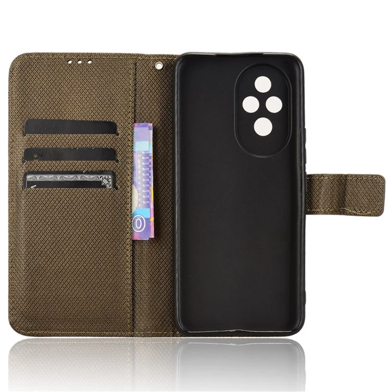 For Honor 200 5G Protective Case Diamond Texture Leather Phone Cover with Wallet - Brown