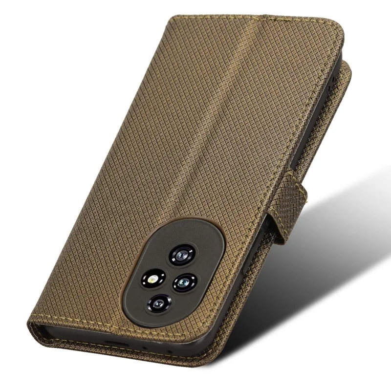 For Honor 200 5G Protective Case Diamond Texture Leather Phone Cover with Wallet - Brown