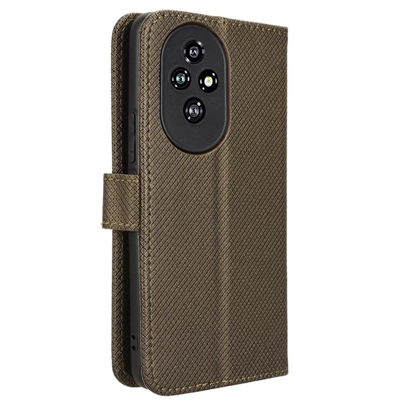 For Honor 200 5G Protective Case Diamond Texture Leather Phone Cover with Wallet - Brown