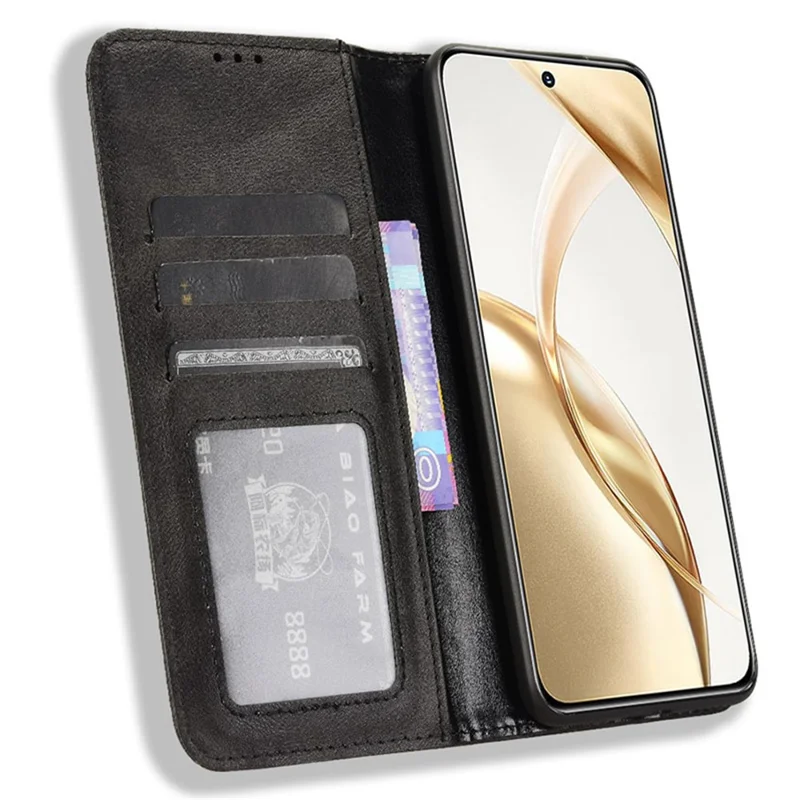 For Honor 200 5G Case Magnetic Closing Leather Phone Wallet Cover - Black