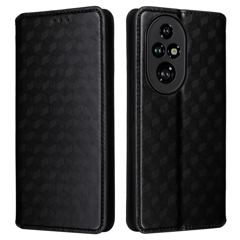 For Honor 200 Pro 5G Case Rhombus Imprint Anti-Scratch Leather Phone Cover - Black