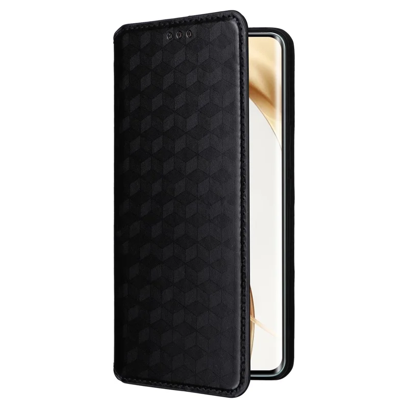 For Honor 200 Pro 5G Case Rhombus Imprint Anti-Scratch Leather Phone Cover - Black