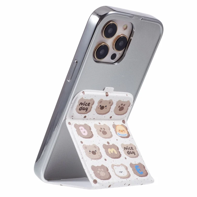 For iPhone 12 Pro Max Case Leather Animal Pattern Phone Back Cover with Invisible Kickstand - Biscuit Bear