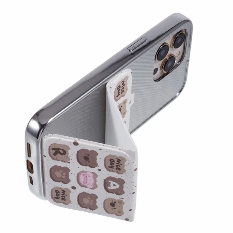 For iPhone 13 Pro Max Case Cartoon Animal Leather+TPU Kickstand Protective Cover - Biscuit Bear