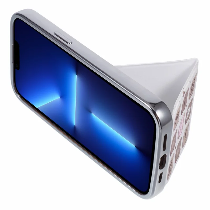 For iPhone 13 Pro Max Case Cartoon Animal Leather+TPU Kickstand Protective Cover - Biscuit Bear