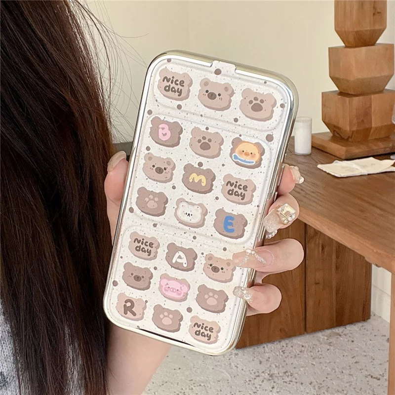 For iPhone 13 Pro Max Case Cartoon Animal Leather+TPU Kickstand Protective Cover - Biscuit Bear
