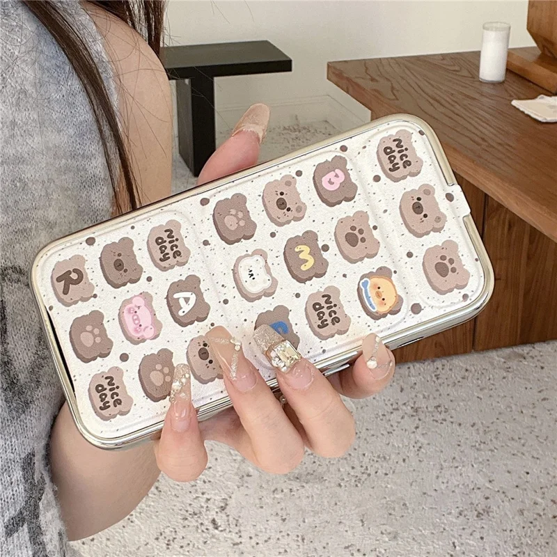 For iPhone 13 Pro Max Case Cartoon Animal Leather+TPU Kickstand Protective Cover - Biscuit Bear
