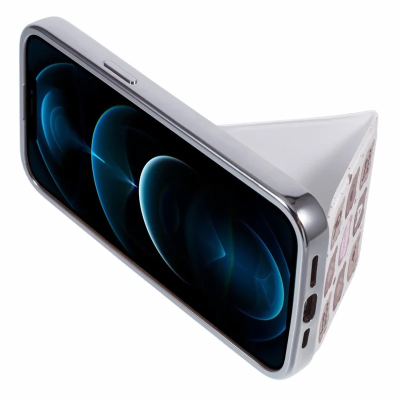 For iPhone 12 / 12 Pro Kickstand Cover Animal Design Leather+TPU Electroplating Phone Case - Biscuit Bear