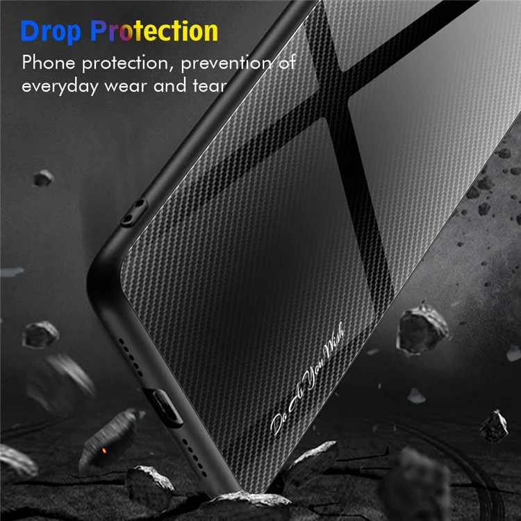 Для Xiaomi Poco F6 Pro 5G / Redmi K70 Pro 5G / K70 5G TPU+Закаленное стекло Чехол для телефона с текстурой углеродного волокна, Мобильный чехол - Темно-синий