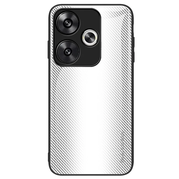 Pour Xiaomi Poco F6 5G / Redmi Turbo 3 5G Étui de Téléphone Verre Trempé+TPU Coque de Téléphone Texture Fibre de Carbone - Blanc