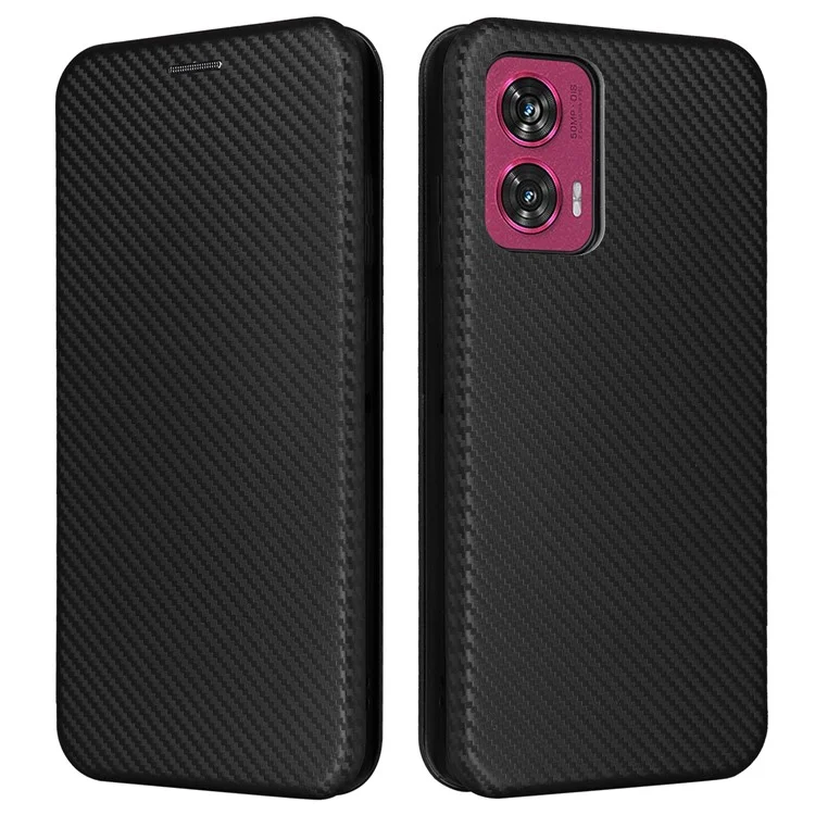 Pour étui Motorola Edge 50 Fusion 5G Fentes pour cartes Couverture en cuir de téléphone portable avec texture en fibre de carbone - Noir