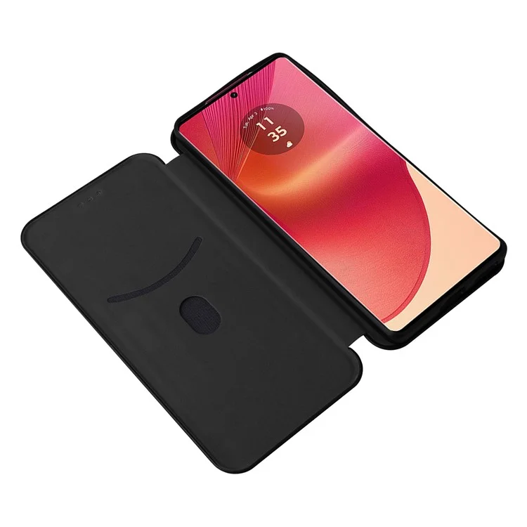 Pour étui Motorola Edge 50 Fusion 5G Fentes pour cartes Couverture en cuir de téléphone portable avec texture en fibre de carbone - Noir