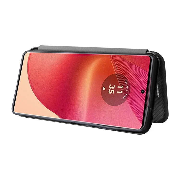 Pour étui Motorola Edge 50 Fusion 5G Fentes pour cartes Couverture en cuir de téléphone portable avec texture en fibre de carbone - Noir