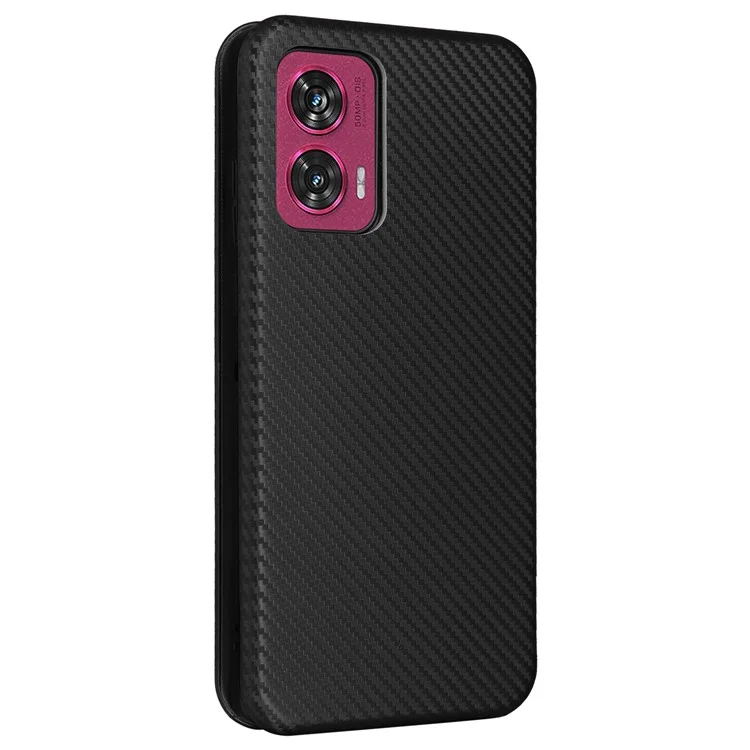 Pour étui Motorola Edge 50 Fusion 5G Fentes pour cartes Couverture en cuir de téléphone portable avec texture en fibre de carbone - Noir