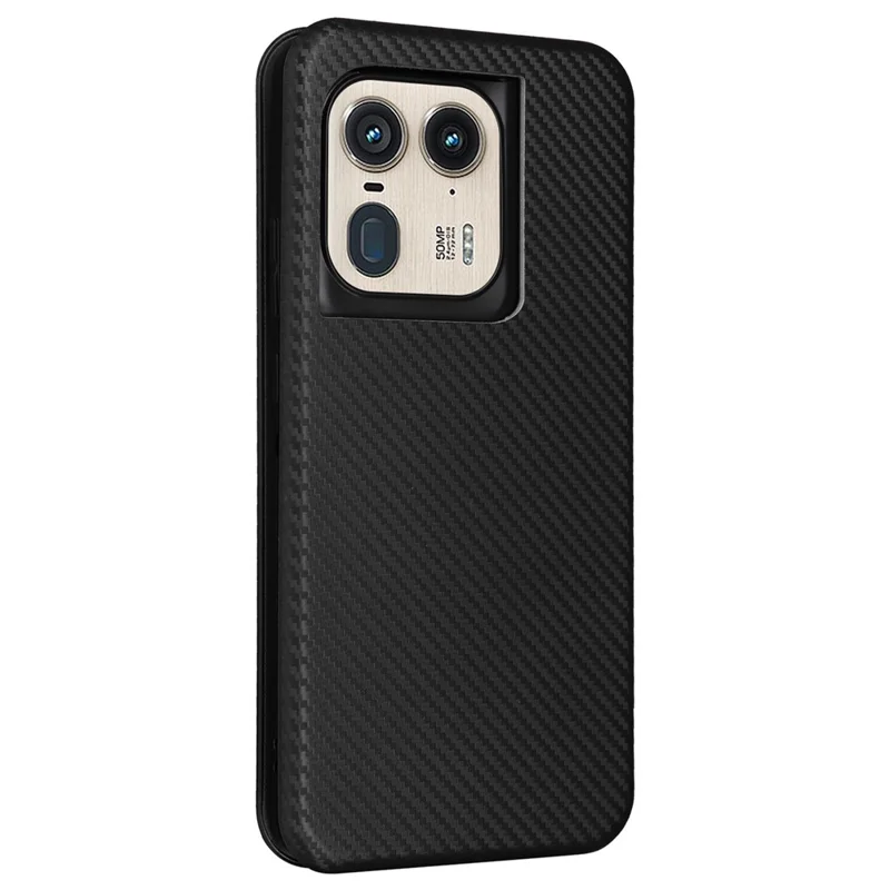 Pour Motorola Edge 50 Ultra 5G / Moto X50 Ultra 5G Étui de téléphone portable Fentes pour cartes Texture en fibre de carbone Couvercle de téléphone en cuir avec support - Noir