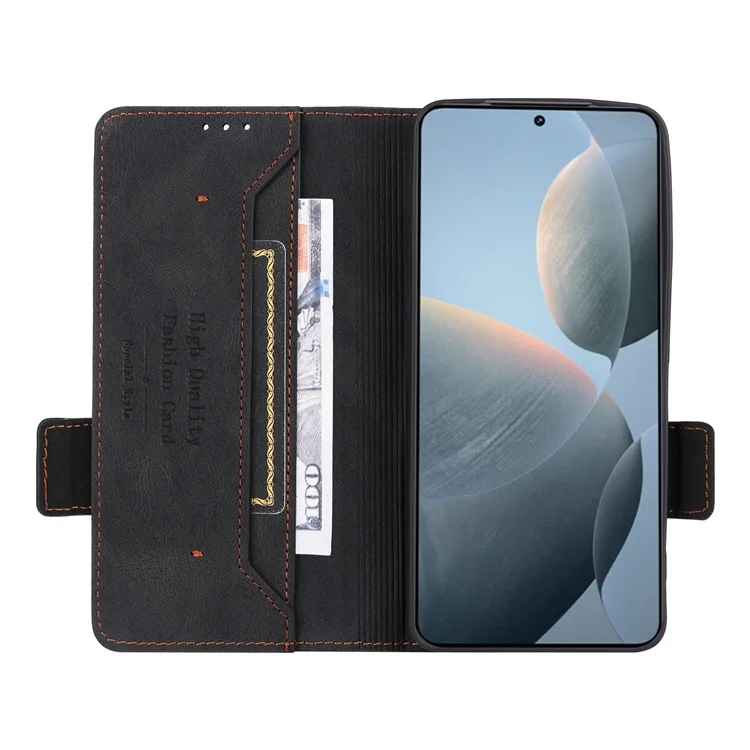 Para Xiaomi Poco F6 Pro 5G / Redmi K70 5G / K70 Pro 5G Case Folio Design Capa de Telefone em Couro Hardware Decor - Preto