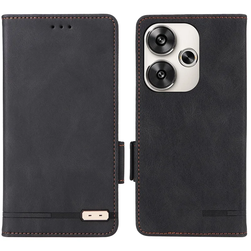 Para Xiaomi Poco F6 5G / Redmi Turbo 3 5G Funda de Teléfono de Cuero Cubierta de Hardware Cartera de Libro Abatible - Negro