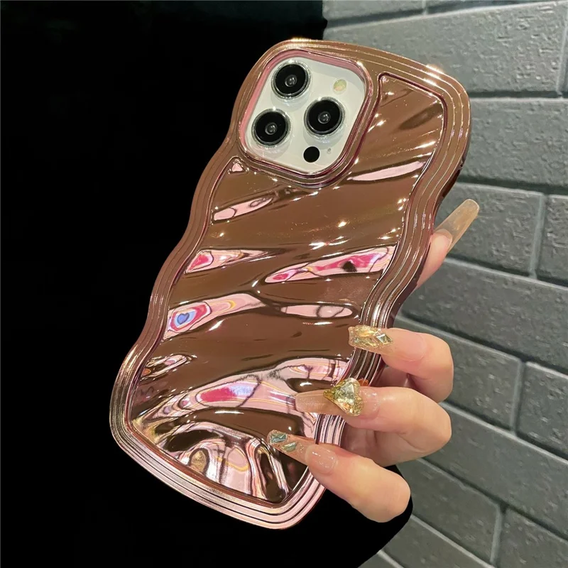 For iPhone 14 Pro Max Cover Detachable 2-in-1 Wave Texture Electroplating PC+TPU Phone Case - Rose Gold