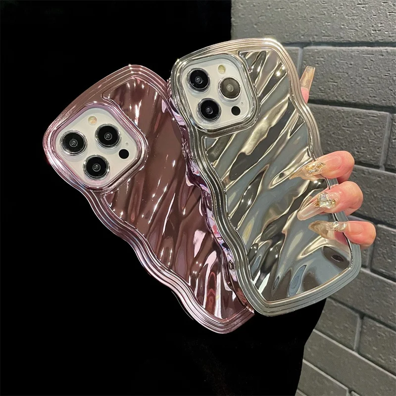 For iPhone 14 Pro Max Cover Detachable 2-in-1 Wave Texture Electroplating PC+TPU Phone Case - Rose Gold