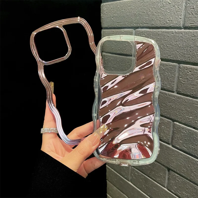 For iPhone 14 Pro Max Cover Detachable 2-in-1 Wave Texture Electroplating PC+TPU Phone Case - Rose Gold