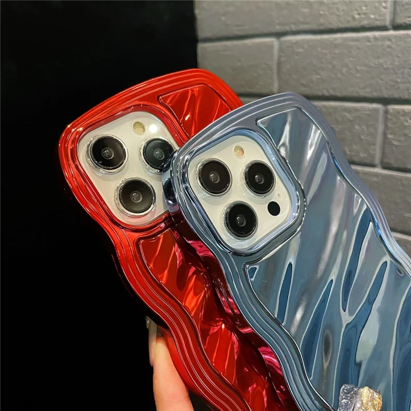 For iPhone 14 Pro Max Cover Detachable 2-in-1 Wave Texture Electroplating PC+TPU Phone Case - Rose Gold