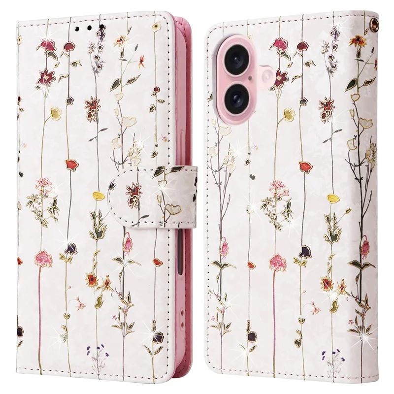 Capa para iPhone 16 RFID Blocking Wallet Lacquered Design Mobile Phone Cover - Small Flower