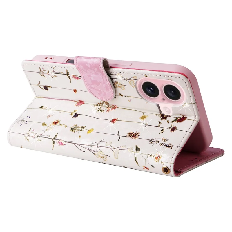 Capa para iPhone 16 RFID Blocking Wallet Lacquered Design Mobile Phone Cover - Small Flower
