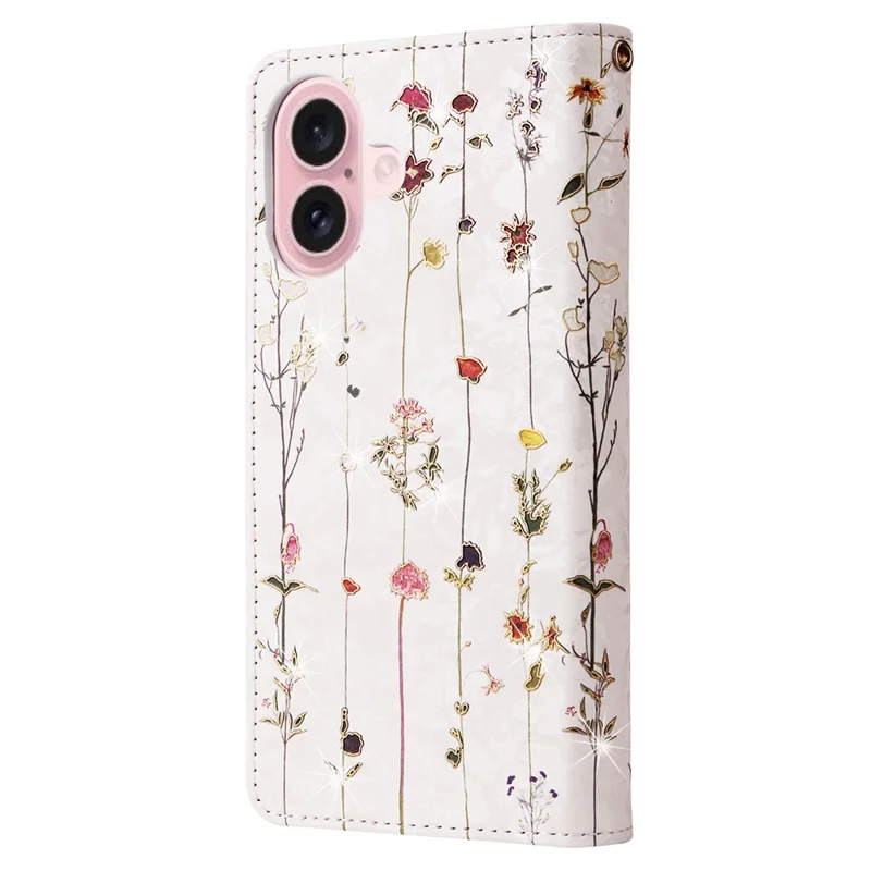 Capa para iPhone 16 RFID Blocking Wallet Lacquered Design Mobile Phone Cover - Small Flower