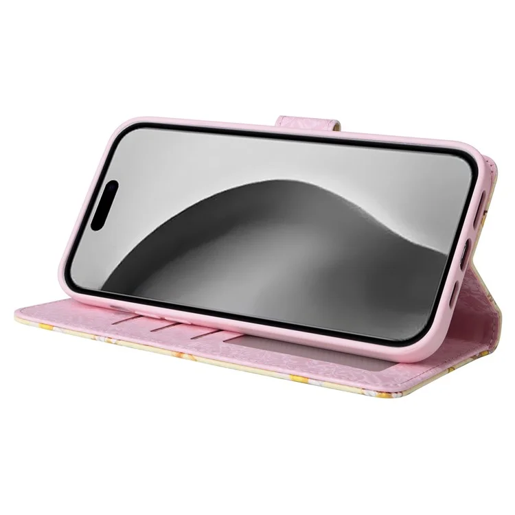 Per iPhone 16 Pro Max Custodia per cellulare Lacquered RFID Blocking PU Leather Cover - Yellow Daisy